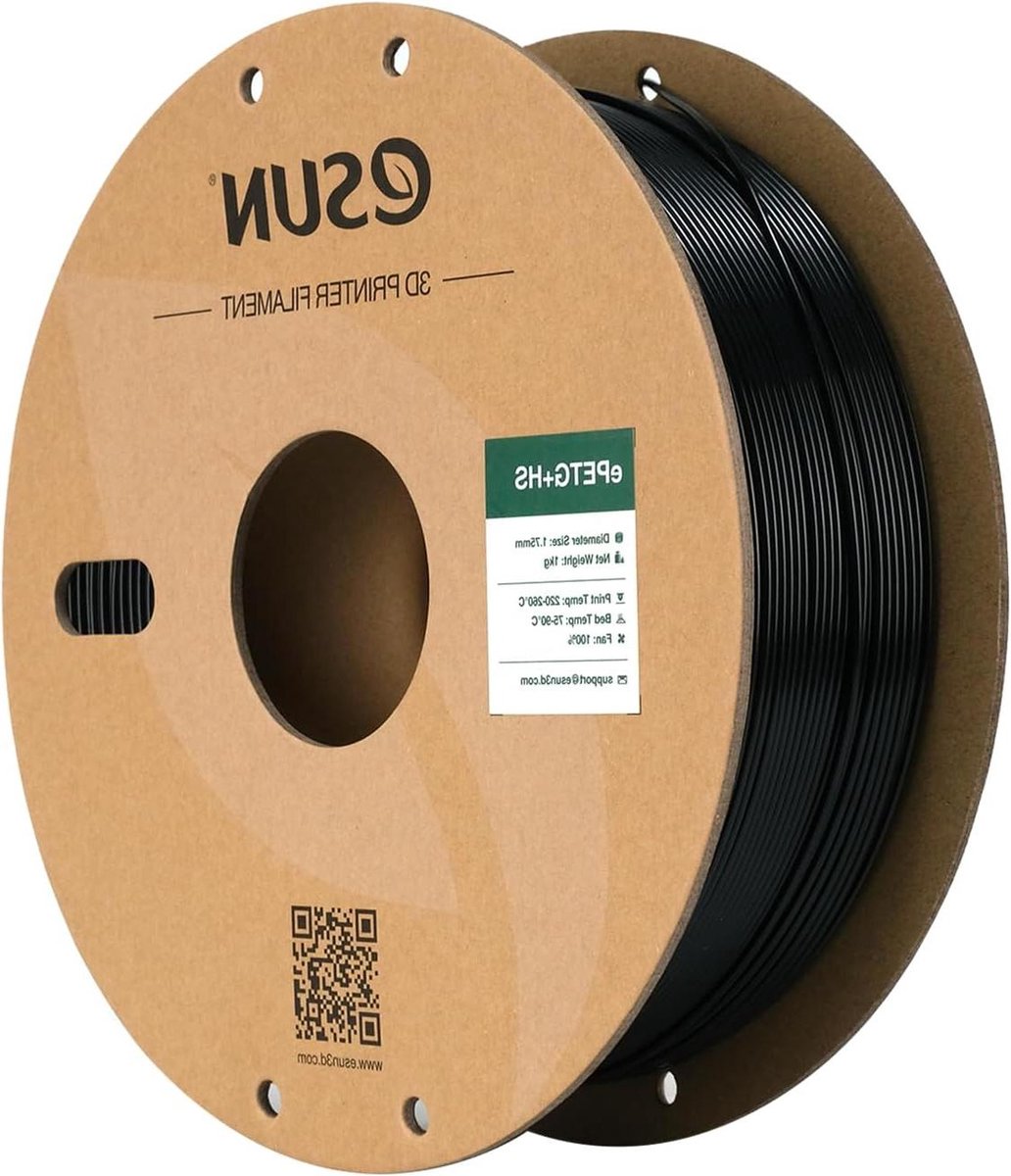 1.75mm PETG+HS Hoge Snelheid 3D Printer Filament - Dimensionale Nauwkeurigheid +/- 0.03mm - 1KG Spoel (2.2 LBS) - Hoge Snelheid PETG - Effen Zwart 1KG