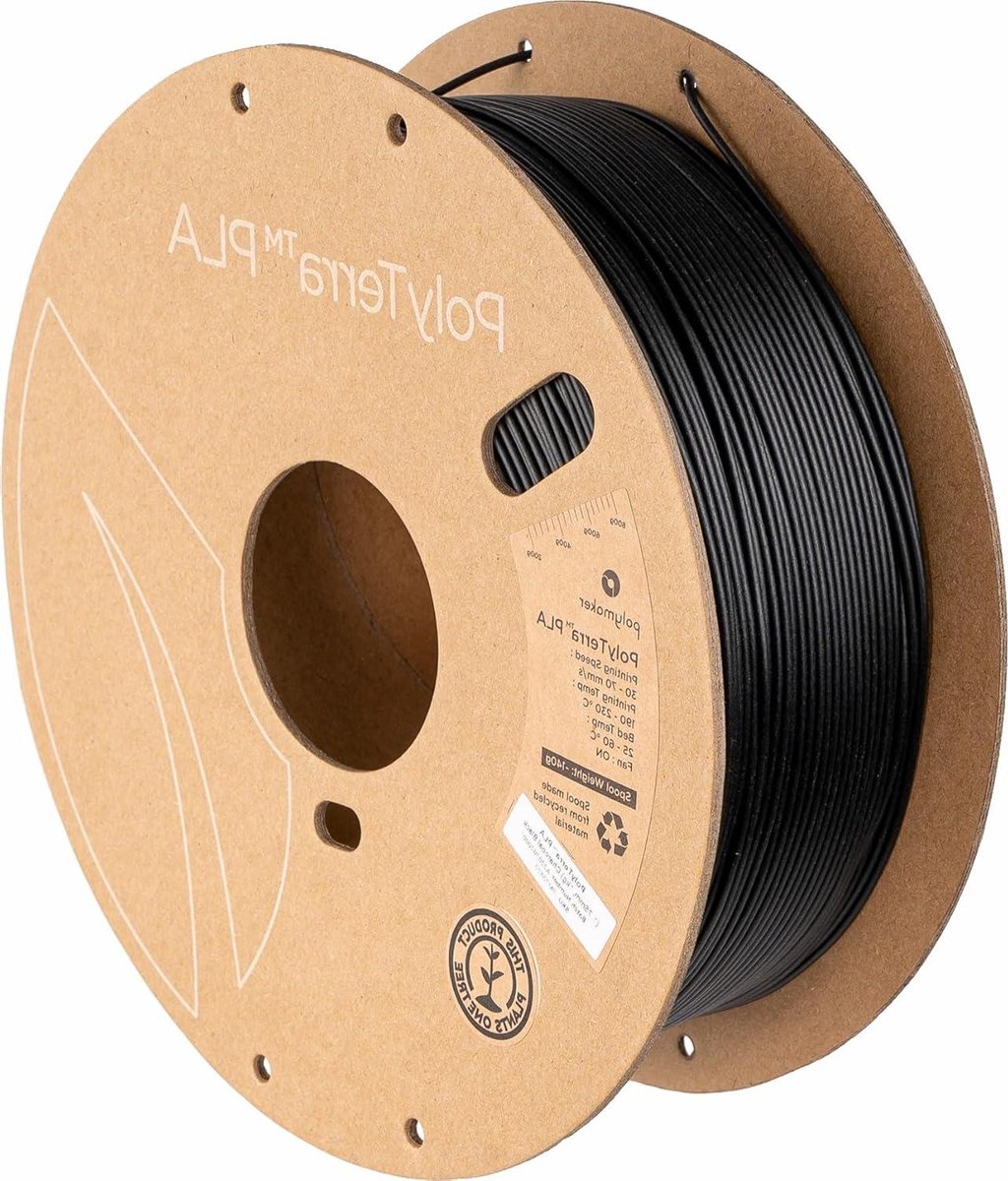 PolyTerra PLA Filament 1.75mm Schwarz matt 1000g - geringerer Kunststoffgehalt