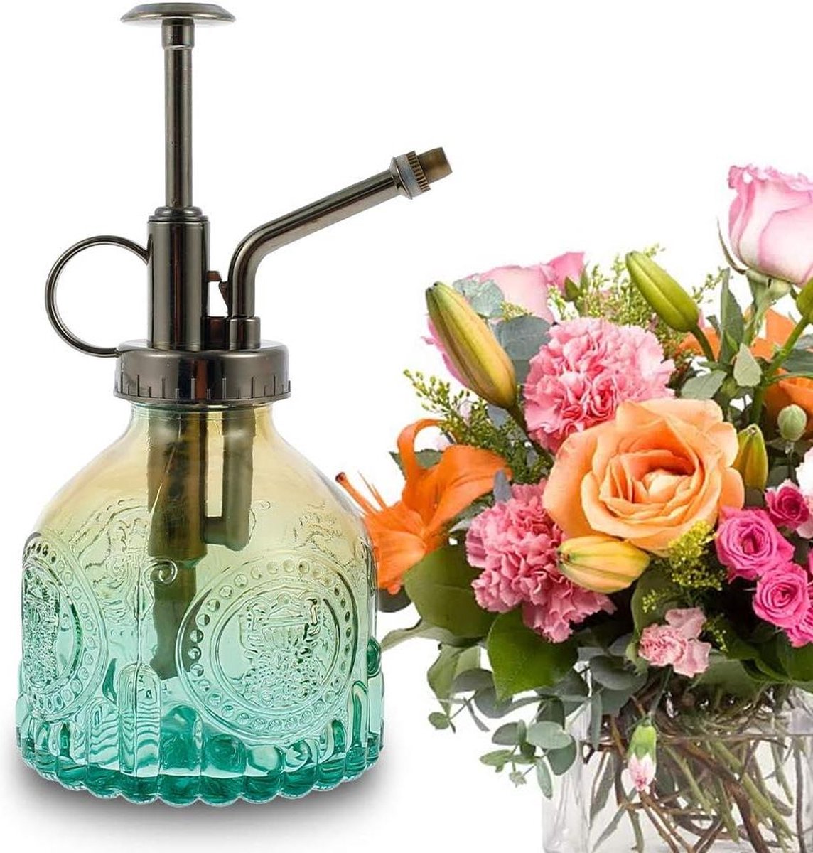 Irrigatiespuit - glazen gietkan - vintage verdamper - 200 ml - gieter voor bloemen vetplanten kruiden planten - huis en tuin