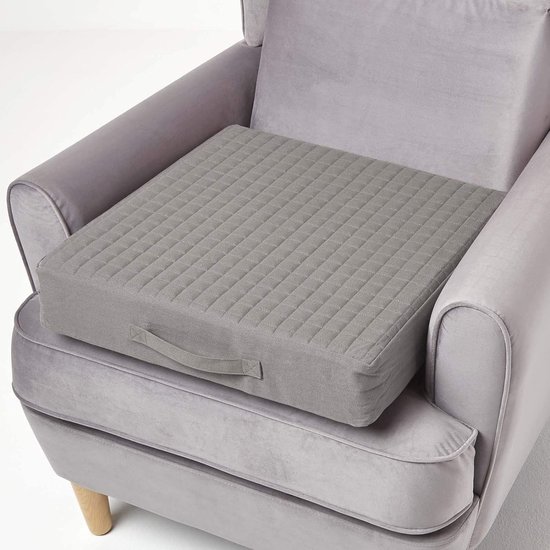 Homescapes Coussin d’assise déhoussable en coton, Gris foncé