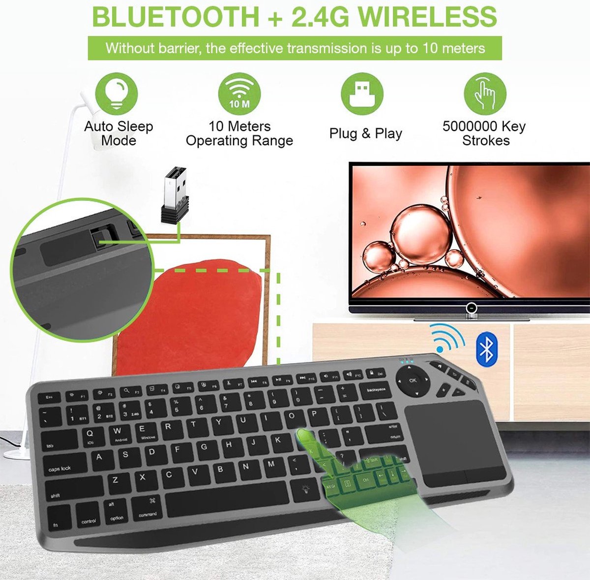 Techly ICTB9801TB toetsenbord Universeel RF-draadloos + Bluetooth QWERTY Amerikaans Engels Zwart