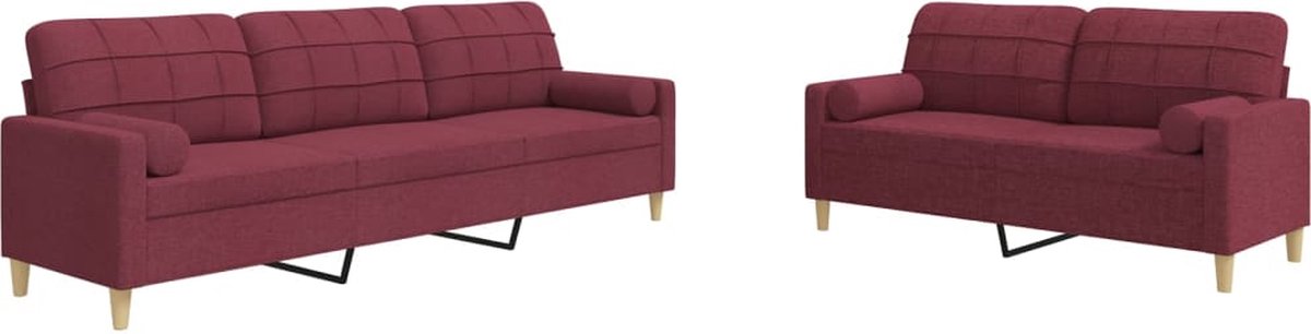 vidaXL - 2-delige - Loungeset - met - sierkussens - stof - wijnrood