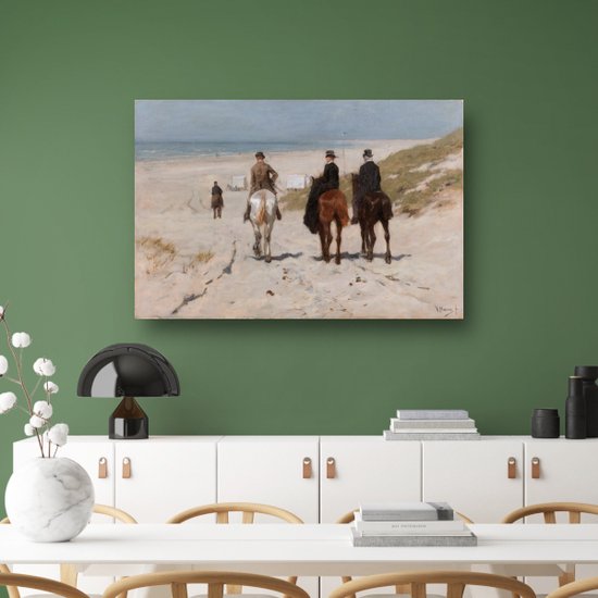 Promenade matinale le long de la plage - Portrait d'Anton Mauve - Portrait de Paarden - Décoration murale Animaux - Tableaux ruraux - Toile avec cadre - Toile d'art avec cadre 100x75 cm