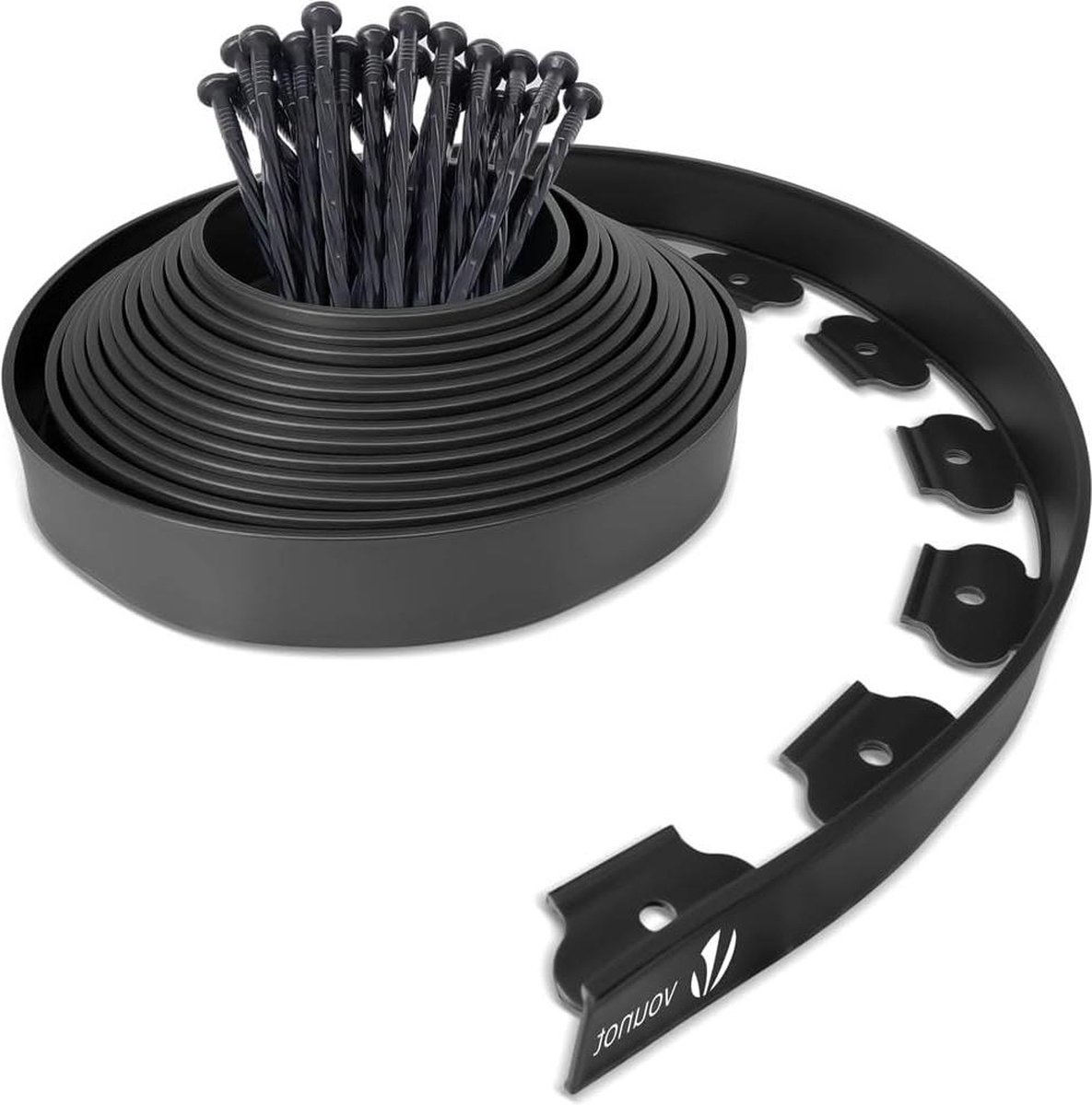Grasrand 10 m flexibel gazonrand met 30 haringen hoogte 50 mm dikte 4 mm zwart