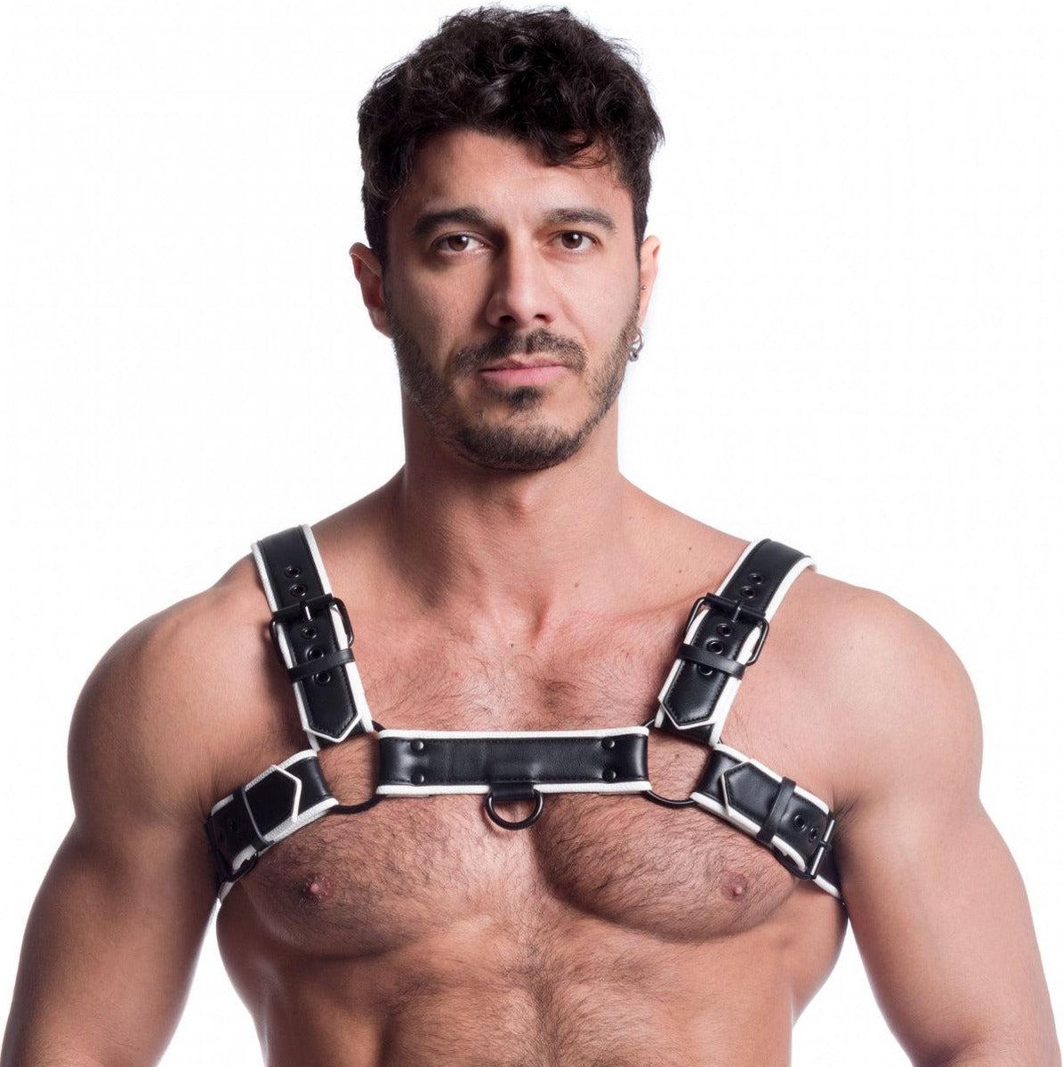 Goedkoopste 665 Vegan - Bulldog Harnas - PU Leer - Zwart/Wit - Maat L/XL
