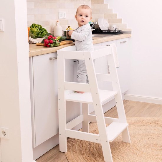 roba Montessori leertoren van FSC-gecertificeerd bamboehout, veilige observatietoren voor kinderen, ideaal als keukenhulp, draagkracht 80 kg, natuurlijk