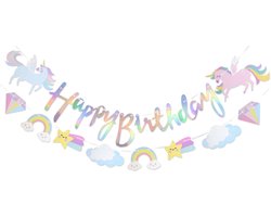 LUQ - Eenhoorn Happy Birthday Slinger Kinderfeestje Verjaardag Versiering Unicorn Versiering Unicorn Slingers Versiering
