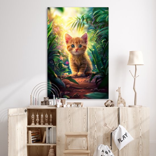 Peinture sur toile 80x120 cm - Décoration murale chambre d'enfant Chat - Animal de compagnie - Nature - Décoration murale murale chambre bébé - Décoration chambre garçon et fille - Accessoires Bébé - Peintures