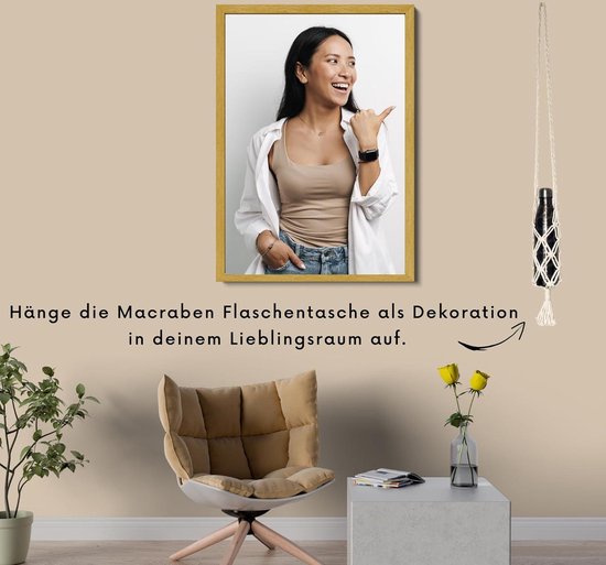 Vintage Boho Macramé Fles Zak - Sleutelhanger Decoratie voor Strand en Festivals met Thermosbekerhouder. bottle bag van Vintage — afbeelding 3