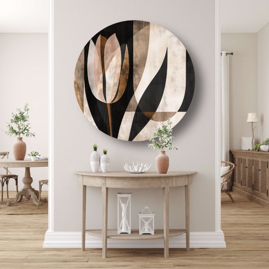 Panneau mural Tulip - Décoration murale Bloem ronde - Motif peinture - Décoration murale industrielle - Cercles muraux - Décoration murale chambre cercle mural forex 60x60 cm