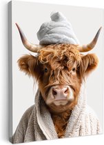 Peinture sur toile 30x40 cm - Décoration murale salle de bain Highlander écossais - Badjas - Vache - Animaux - Décoration murale WC - Accessoires décoratifs - Décoration murale Toilettes - Peintures sur toile