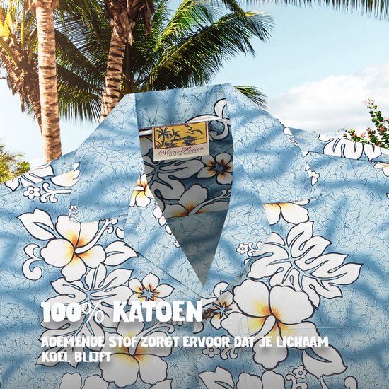 Hawaii Blouse Mannen - Shirt - Hemd - 100% Katoen - Overhemd Heren Korte Mouw - Made in Hawaii "Oceaan Oase" Maat M