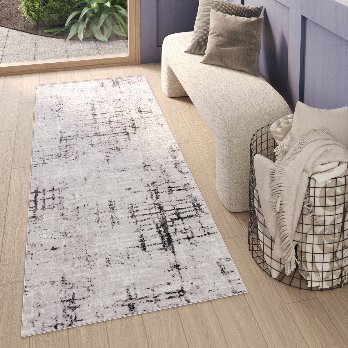 Tapiso Sky Vloerkleed Loper Lichtgrijs Blauw Vintage Woonkamer Tapijt Maat - 80x400