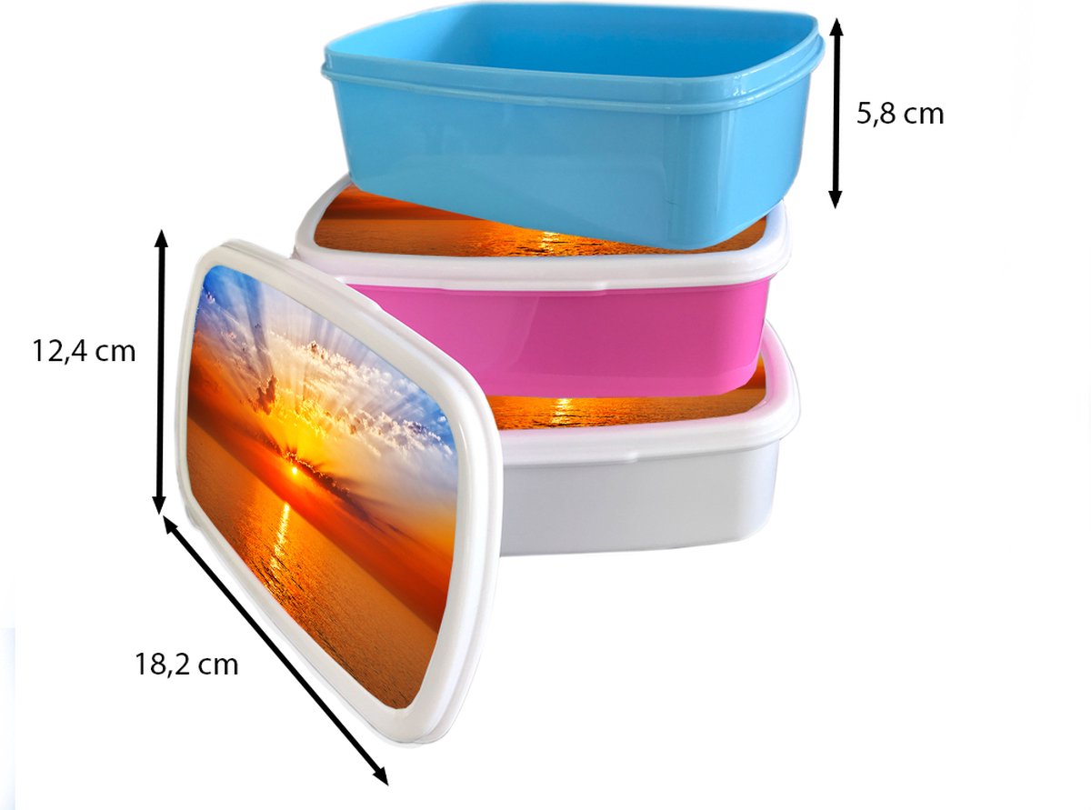 Broodtrommel Roze - Lunchbox Zonsondergang - Zee - Lucht - Oranje - Horizon - Water - Brooddoos 18x12x6 cm - Brood lunch box - Broodtrommels voor kinderen en volwassenen