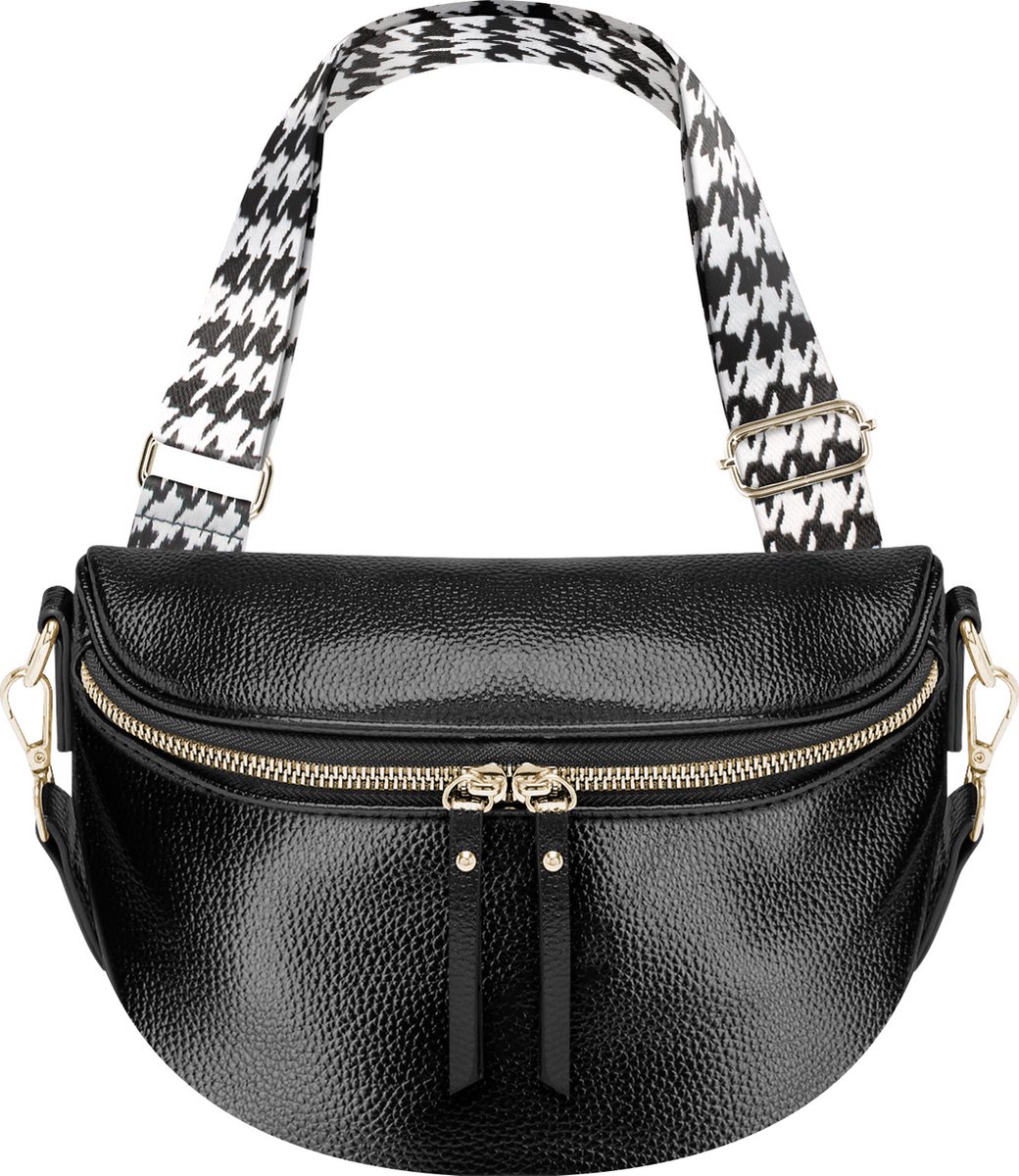 Alta Moda, Crossbody heuptas met geometrisch patroon, Zwart
