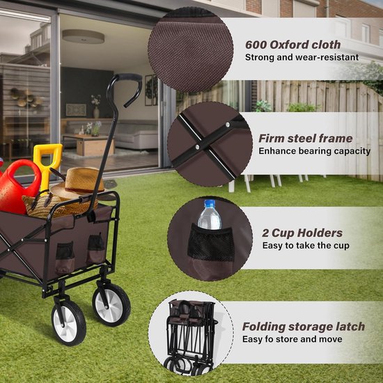 Opvouwbare tuinwagen met 360 graden draaibare wielen en verstelbare handgreep - 200 pond gewichtscapaciteit - bruin van MacSports — afbeelding 2