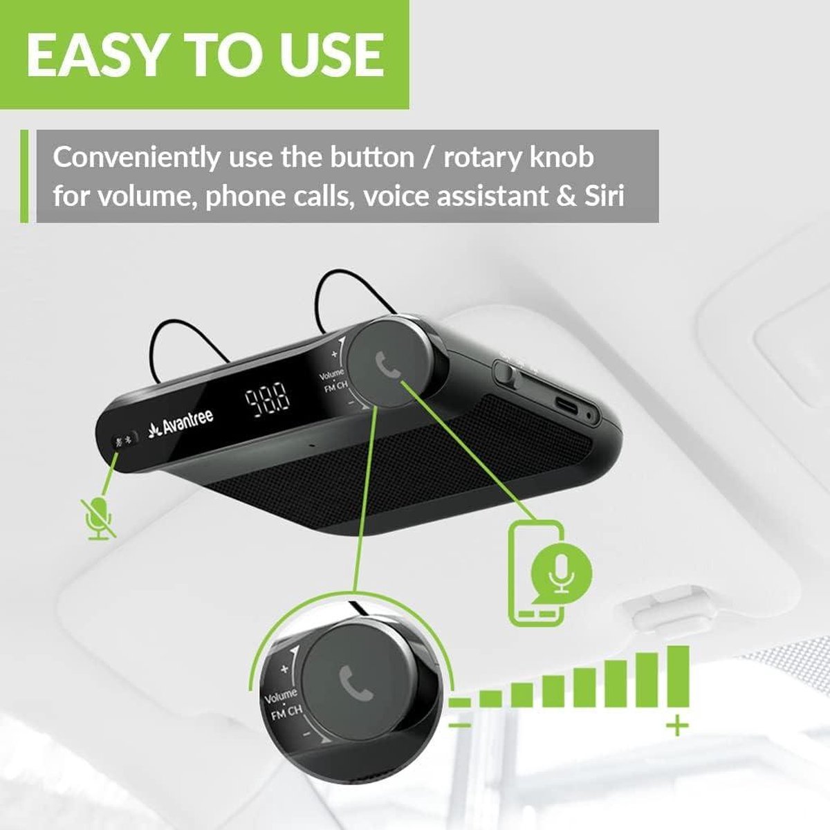 Bluetooth carkit Handsfree 3W-luidspreker HiFi-geluid FM transmitter Telefoon naar autoradio Ruisonderdrukking Clear Calls Auto aan-uit Vizierbevestiging fm transmitter
