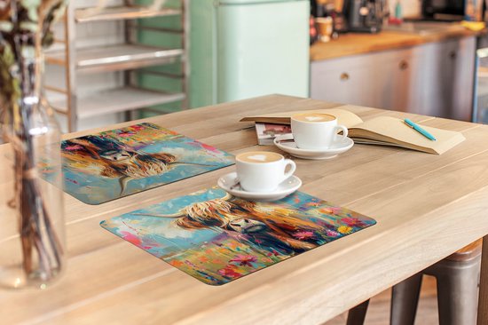 Napperons - 6 pièces - 45x30 cm - Set de table en plastique - Highlander écossais - Nature - Coloré - Fleurs - Sets Assiettes - Décoration pour la table - Accessoires de décoration de table de Cuisine - Tapis en Vinyl - Décoration de table