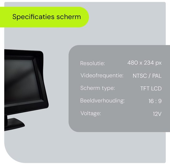 Achteruitrijcamera 12V met Parkeerhulp - 4.3 inch HD Ready - 5 meter aansluitkabel - Complete set van Smartwares — afbeelding 2
