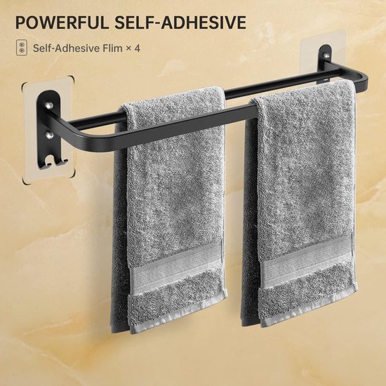 Doucheplank Dubbele handdoekrekken for de badkamer, dubbele badhanddoekstang van roestvrij staal, handdoekhouder for aan de muur zonder boren, dubbele