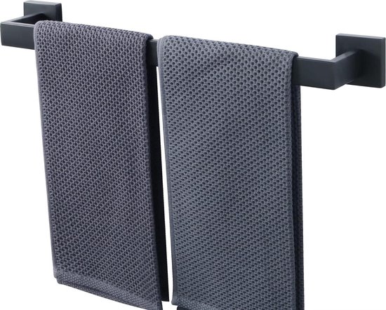 WZYX Dubbele Handdoekenrek Badkamer Handdoekhouder Zwart Handdoekrek Zelfklevend Handdoekstang Met Haken 30/40/50/60/70/80cm
