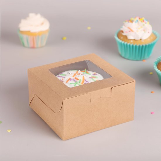 Boîte À Cupcakes De Boulangerie Avec Fenêtre Kraft Avec Insertion Récipient De C