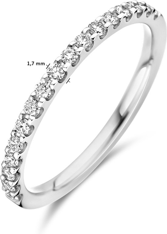 Slanke platina ring met diamanten, 1,7 mm breed.