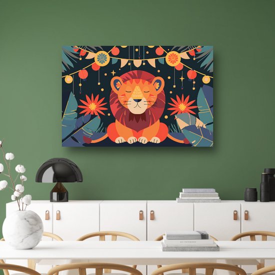 Leeuw schilderij - Dier wanddecoratie - Canvas schilderijen Planten - Woonkamer decoratie industrieel - Canvas met baklijst schilderijen woonkamer - Kunstwerk canvas met baklijst 150x100 cm