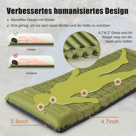 Slaapmat - extra dikte 10 cm - opblaasbare slaapmat - lichtgewicht - waterdicht - ingebouwde pomp - luchtmatras - camping backpacken wandelen tent reizen van The Friendly Swede — afbeelding 5