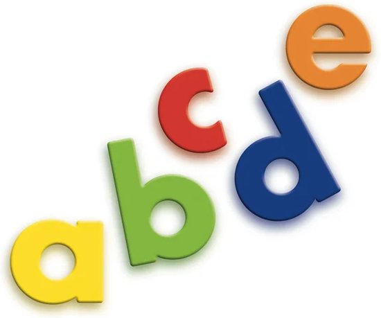 Gekleurde magnetische kleine letters a, b, c, d, e.