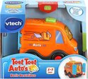 Oranje VTech Boris Bestelbus speelgoed in verpakking, met VTech logo en 'Toet Toet Auto's' opdruk.