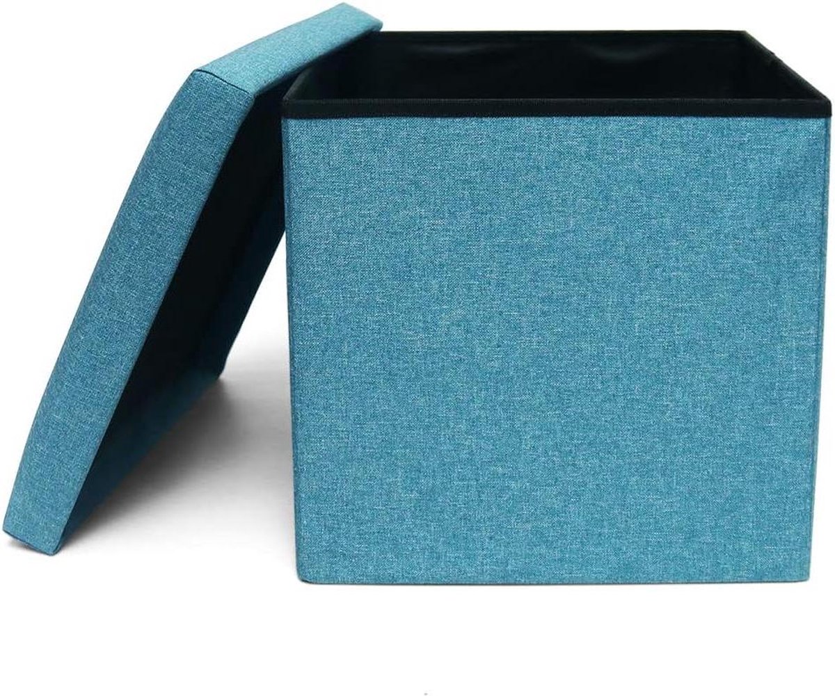 Opbergkruk opvouwbaar met gestoffeerde zitting 38 x 38 x 38 cm - turquoise