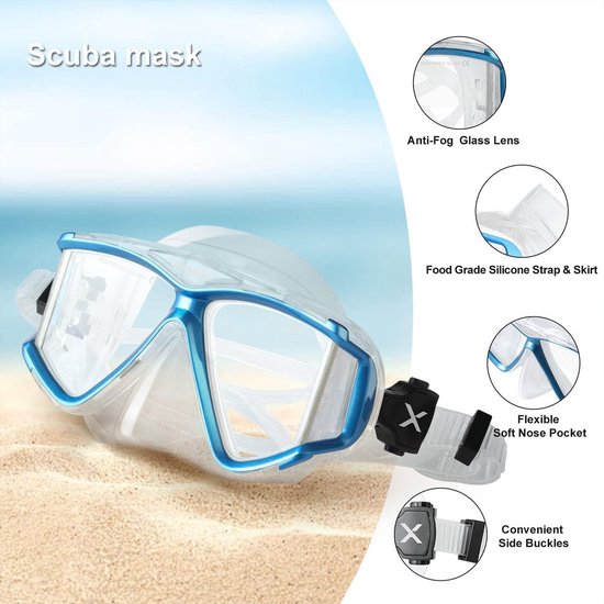Verre Trempé Anti-buée Masque De Plongée Pano 3 Adulte - - Vision Panoramique 180° - Silicone Souple équipement Plongée Loisir