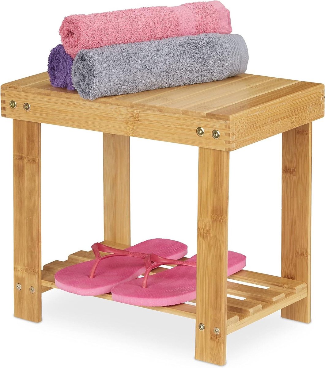 Stabiele badkamerkruk tot 100 kg - Bamboe kruk HBD - 335 x 25 x 39 cm - Opstapje voor kinderen - Plant naturel