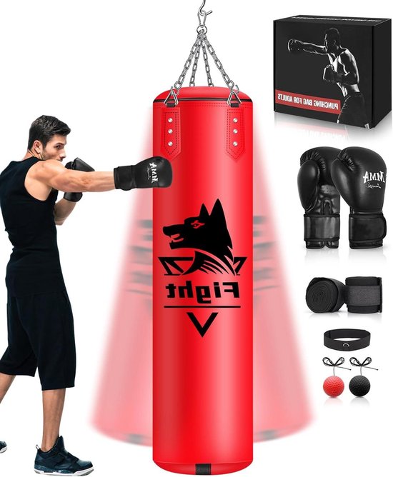 Foto: Ongevulde bokszak opknoping set 120cm 4ft zware tas voor training kickboksen fitness mma grijpen muay thai karate