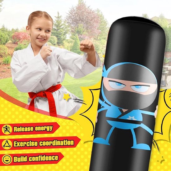 EIVONDA Bokszak voor kinderen - 160 cm opblaasbare ninja luchtpomp - Oefeningen MMA, karate, taekwondo - New Ninja