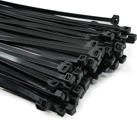 DUNSOO Set van 100 kabelbinders, zwart 300 mm x 8 mm. UV-bestendig, nylon, treksterkte 70 kg. Ideaal voor het organiseren van kabels, tuinieren, DIY, commercieel gebruik