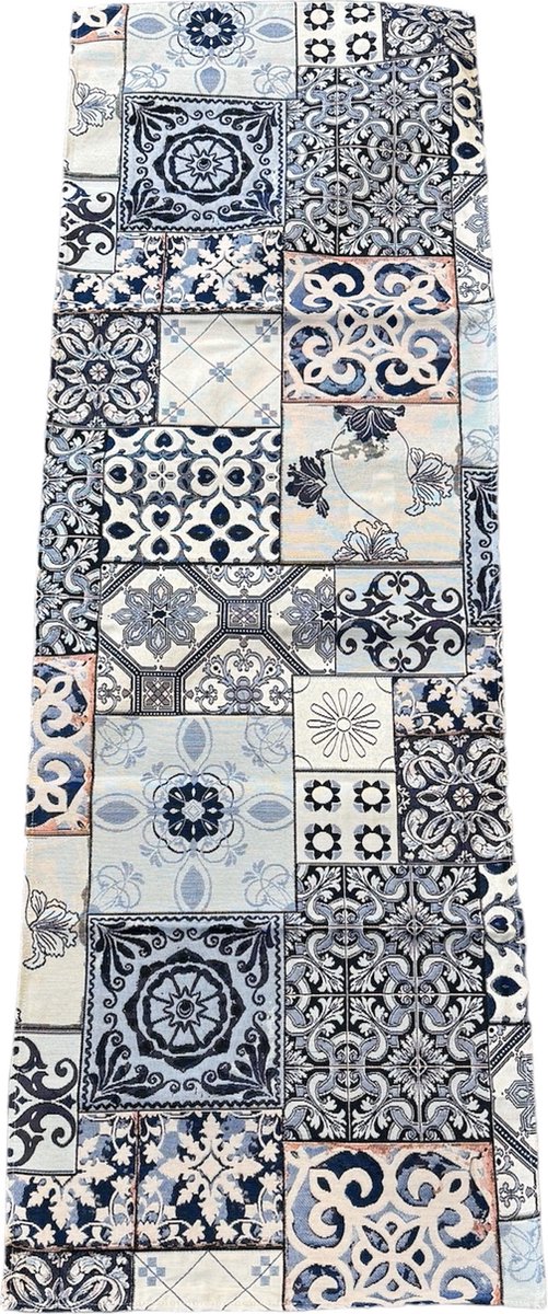 Tafelloper - luxe gobelin - Mural - Tegelmotief - Delfts blauw - Loper 140 x 45 cm