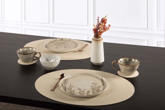 ZICZAC - Set de table TRUDO - SET/6 - cuir vegan - 33x45 cm - Ovale, beige