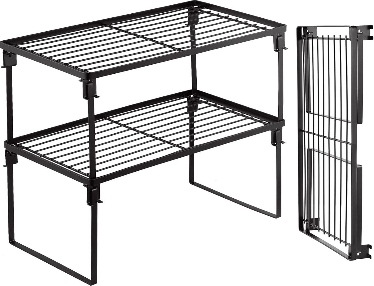 [Pack van 2] Stapelbaar keukenrek opvouwbaar kruidenrek kastorganisatie opbergplanken keukenplanken aanrecht en kastplank organizer