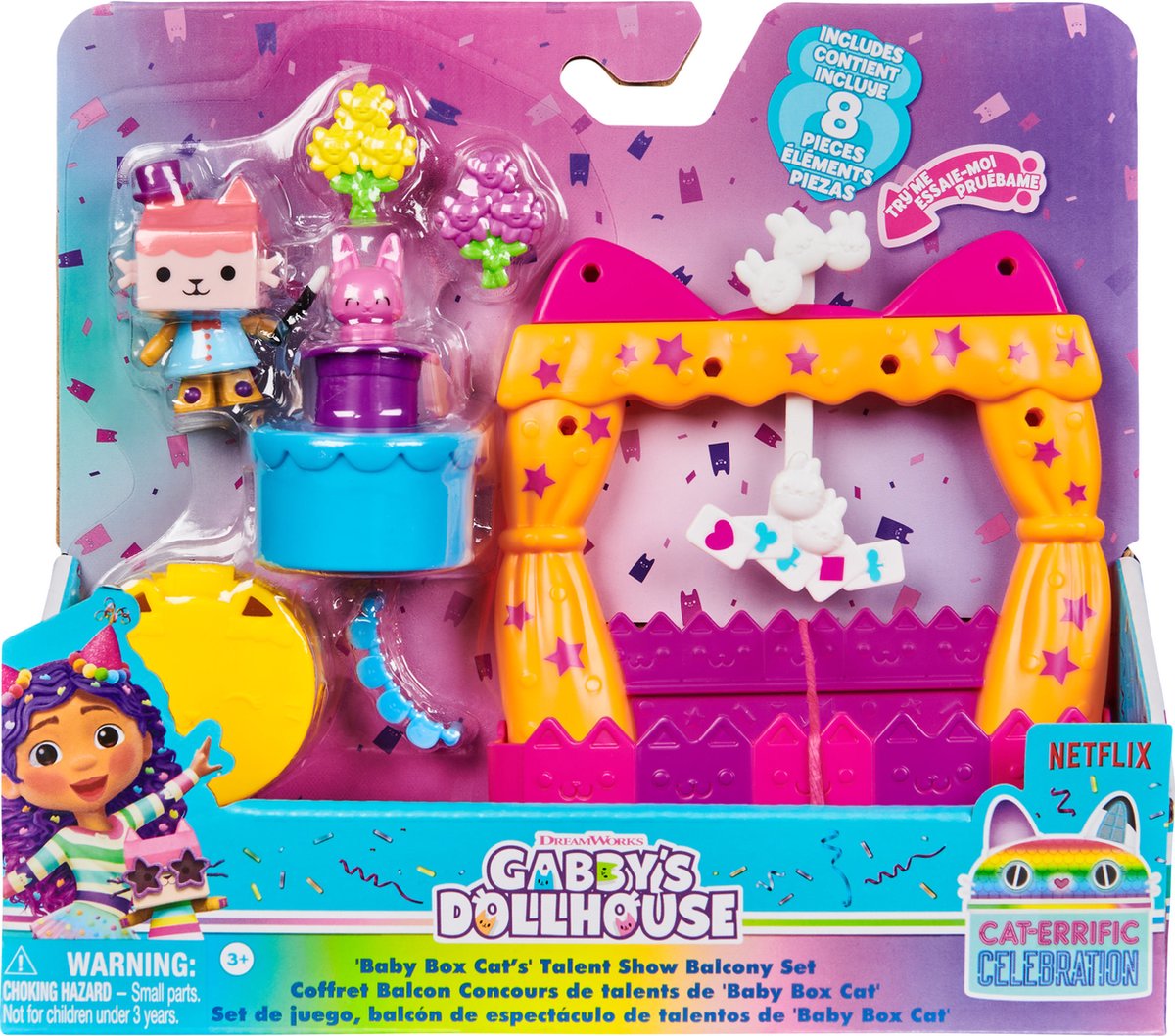 Gabby's Poppenhuis - Baby Kitty Balkon - 8-delige speelset met speelgoedfiguren accessoires voor het poppenhuis