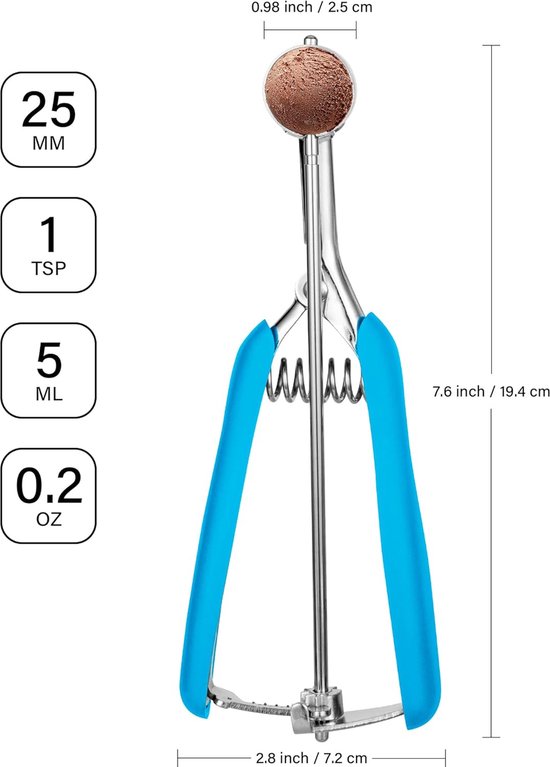 Bixel IJsschepjes met Easy Trigger - Grote (6,3 cm) 304 roestvrijstalen koekjesschep voor gehaktballen, melonballen, aardappelpuree en muffins Bixel IJsschepjes met Easy Trigger - Grote (6,3 cm) 304 roestvrijstalen koekjesschep voor gehaktballen, melonballen, aardappelpuree en muffins