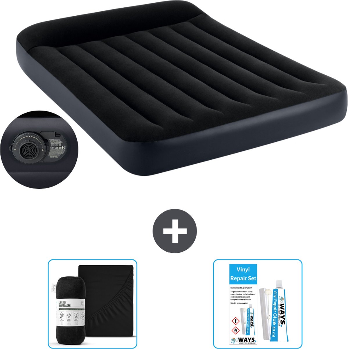 Bol.com Intex Luchtbed - Twijfelaar - 137 x 191 x 25 cm - Blauw - Inclusief pomp - Hoeslaken en Reparatieset aanbieding