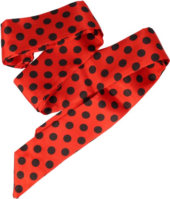 Foulard à cheveux imprimé à pois étroits 180 cm Zwart rouge