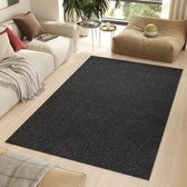 Tapiso Nizza Vloerkleed Zwart Laagpolig Antislip Waasbaar Tapijt Maat- 140x200