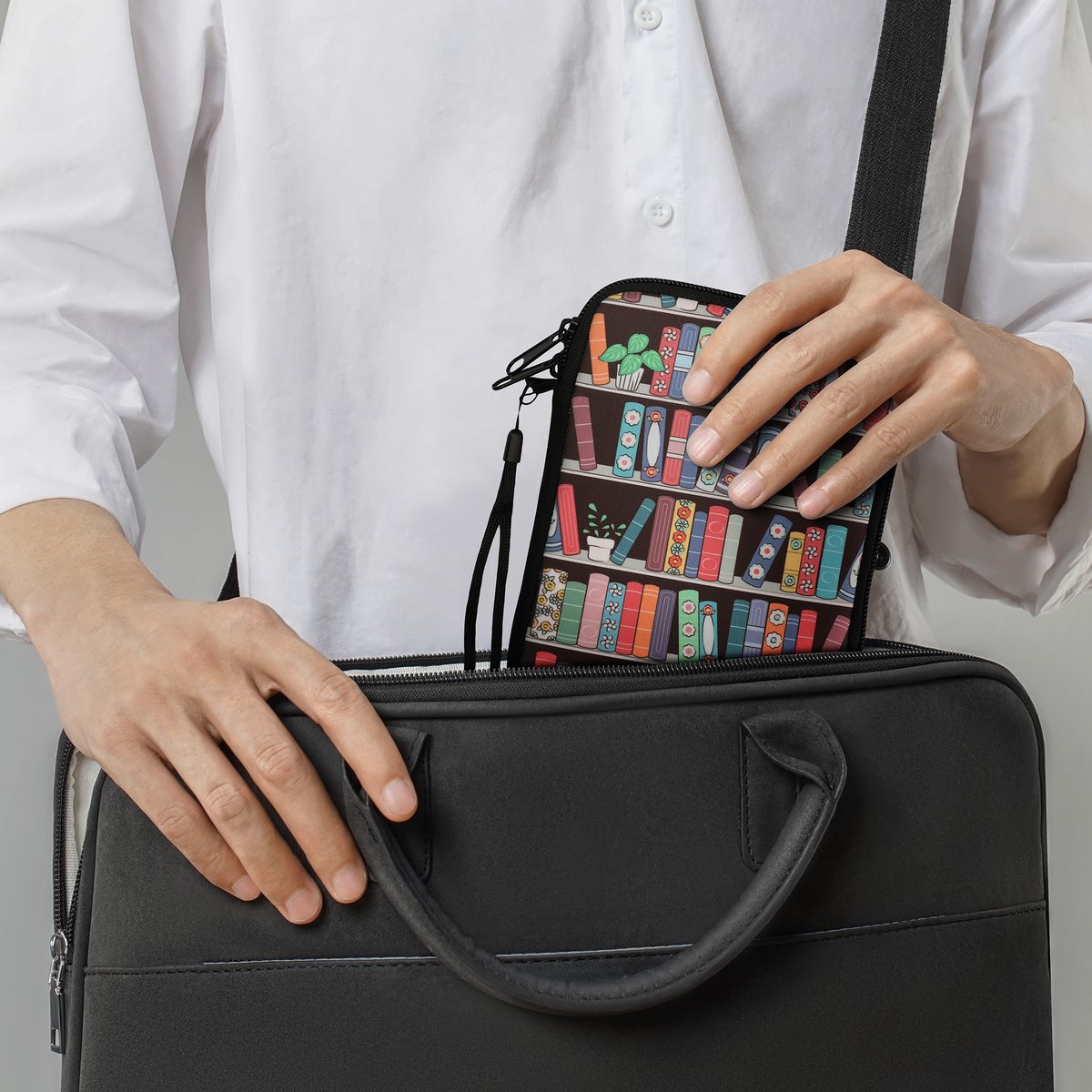 kwmobile Universele Cover voor eReader - Neopreen hoesje Zomerse bibliotheek design blauw / groen / roze - 17 x 12 x 2 cm — afbeelding 5