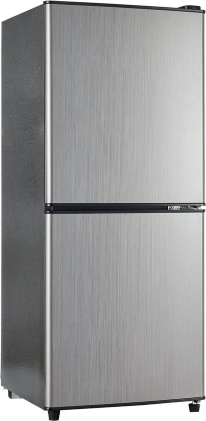 Merax 106L Mini Koelkast met Vriesvak – Minikoelkast 60L Koelruimte en 46L Vriesruimte – 7 Temperatuurinstellingen – LED-Verlichting – Stil 45 dB – Zilver