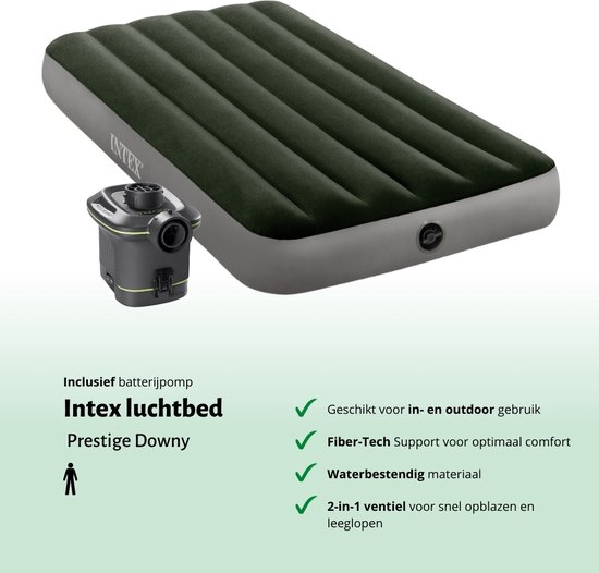 Intex Luchtbed - 1-Persoons - 99 x 191 x 25 cm - Groen - Inclusief pomp - Hoeslaken - Kussen - Kussenbeschermer en Reparatieset van Intex — afbeelding 5