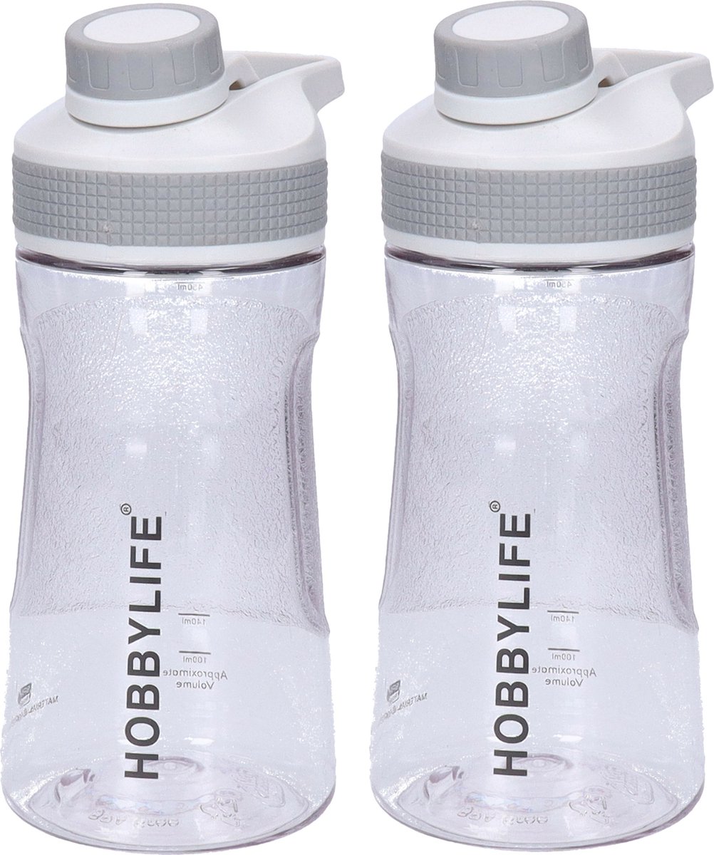 B-Home 2x Waterfles / drinkfles / sportfles Aquamania - lichtgrijs - 530 ml - kunststof - bpa vrij - lekvrij - Stijlvolle fles