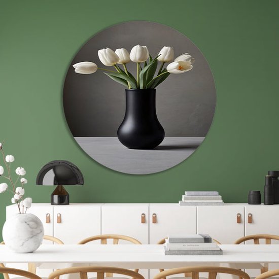 Panneau mural tulipe - Tableau Fleurs - Echelle murale Vase - Tableau moderne - Tableau forex - Décoration murale cercle mural forex 50x50 cm